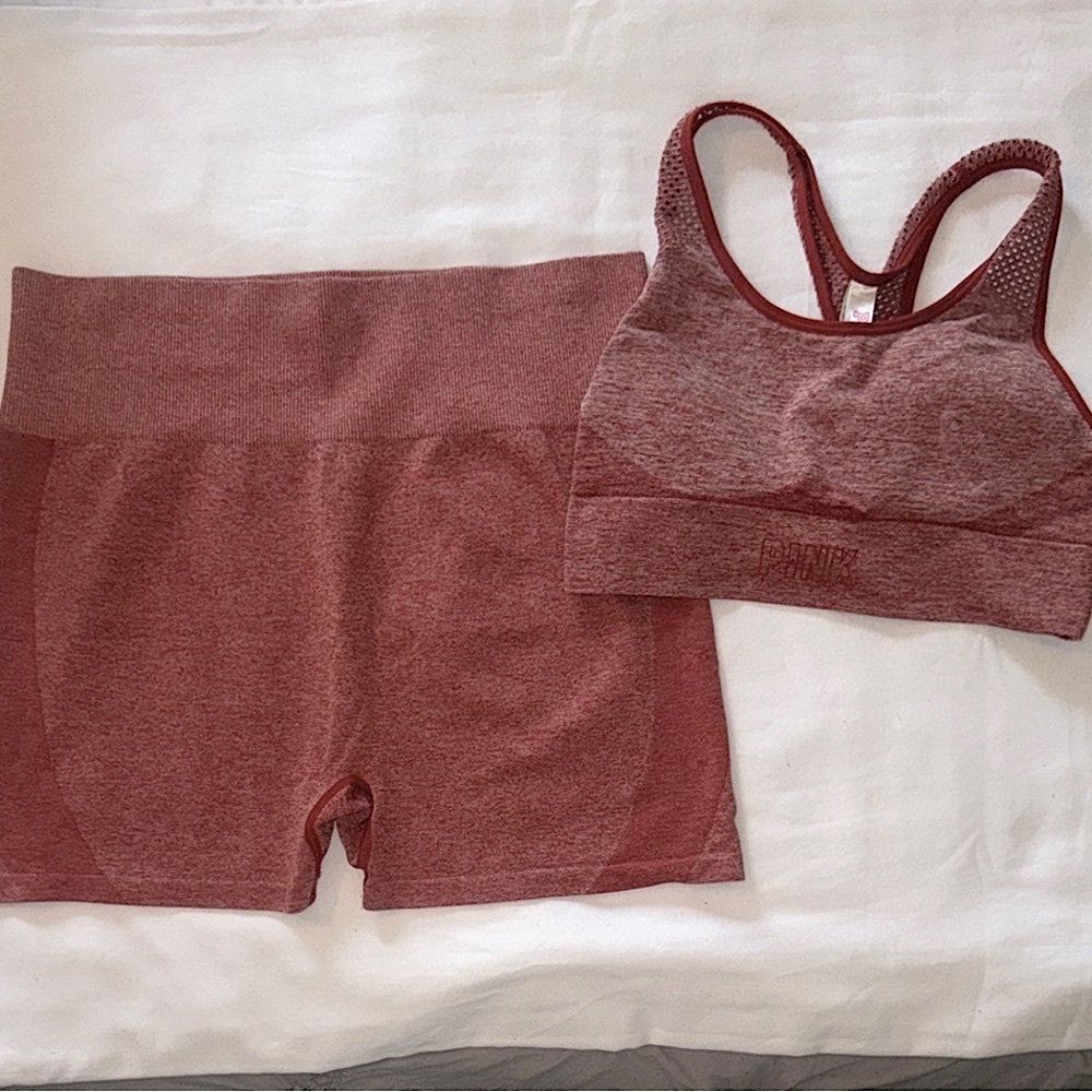 PINK Victoria's Secret Orange Sports Bra & Shorts Seamless Set
